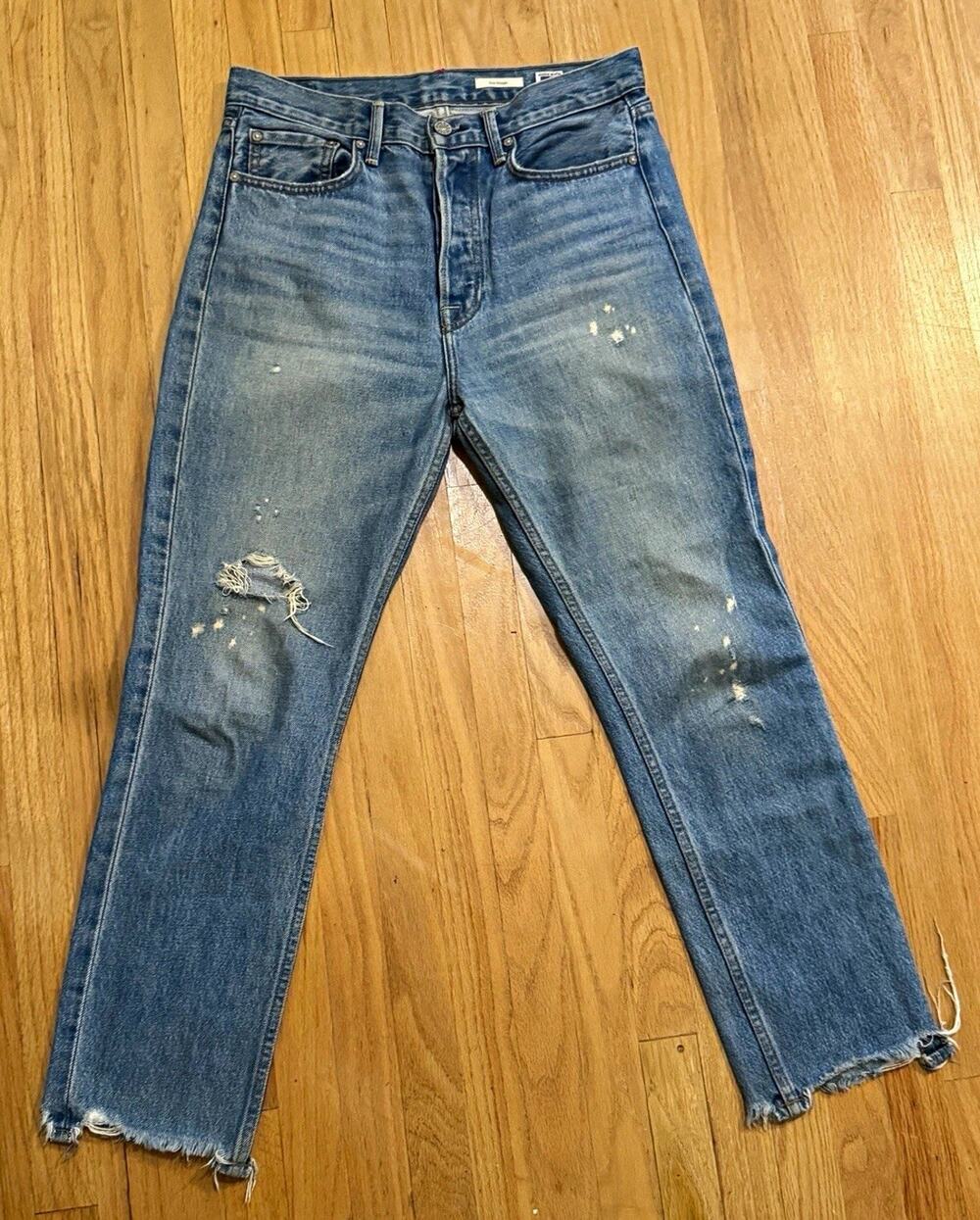 NOEND Women’s Slim Straight Blue Denim Jeans 100% Cotton Distressed 5-Pocket